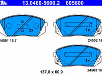 Placute frana 13 0460-5600 2 ATE pentru Kia Sportage Kia Carens Kia Rondo Hyundai Ix35 Hyundai Tucson