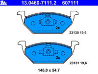 Placute frana 13 0460-7111 2 ATE pentru Seat Ibiza Audi A3 Vw Jetta Vw Vento Skoda Praktik Skoda Roomster Skoda Octavia Vw Golf Vw Beetle Vw New Vw Novo Audi A1 Skoda Fabia Vw Bora Seat Toledo Vw Polo Vw Up Seat Leon