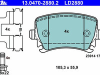 Placute frana 13 0470-2880 2 ATE pentru Vw Passat Seat Alhambra Seat Leon Vw Touran Vw Caddy Skoda Octavia Skoda Laura Skoda Superb Vw Sharan Audi A3 Vw Golf Vw Jetta Skoda Yeti Audi Tt Vw Tiguan Vw Eos Vw Vento Vw Cc Audi Q3 Audi A6