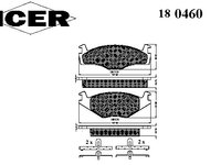 Placute frana 180460 ICER pentru Vw Golf Vw Rabbit Vw Jetta Vw Carat Vw Corsar Vw Passat Vw Quantum Vw Santana Vw Scirocco Vw Vento Seat Toledo Seat Ibiza Seat Cordoba Vw Caddy