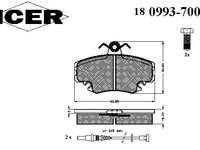 Placute frana 180993-700 ICER pentru Renault 5 Renault Le Renault Super Renault 19 Renault Express Renault Extra Renault Rapid Renault Clio Renault Twingo Renault Megane Dacia Sandero