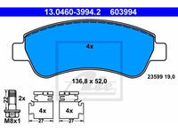 Placute frana Peugeot Partner, 307, 301, 208, 207, 206, 2008, 1007, Citroen Ds3, C-Elysee, C4, C2, Berlingo, Motorizare 1.4/ 1.2/ 1.6/ 2.0, ATE