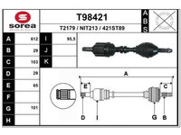 Planetara punte Fata Nissan Qashqai 2007-2013, Renault Koleos 2008-, Partea Stanga, Motorizare 1,6dci, 2,0 Dci,, Transmisie Manuala, Lungime 612mm, 29 Dinti Ext., 29 Dinti Interior, Diam. 101/95,50mm, EAI T98421