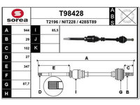 Planetara punte Fata Nissan Qashqai 2007-2013, Partea Dreapta, Motorizare 2,0 4wd, Transmisie Automata, Lungime 944mm, 29 Dinti Ext., 27 Dinti Interior, Diam. 87,70/85,50mm, EAI T98428