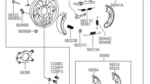 Platou taler spate stanga complet echipat ( include saboti frana ) Hyundai Accent ( an 2000-2006 ) ORIGINAL