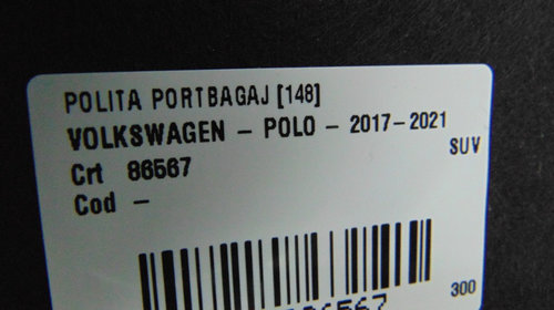 Polita portbagaj Volkswagen Polo din 2020