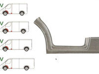 Prag Mercedes Sprinter 209-524 (W906) 07.2006-2017, VW Crafter (2E) 12.2005-04.2017 , partea Stanga, sub usa fata, cu 1/3 segment interior aripa fata