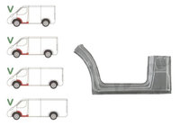 Prag metalic Mercedes Sprinter 2006-2018, Vw Crafter (2e), 12.2005-04.2017, fata, Stanga, inalta, sub usa fata, cu 1/3 segment aripa (aripa interior)