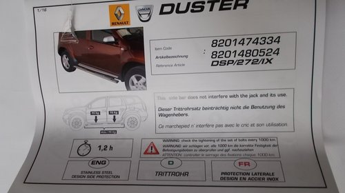 Praguri laterale inox Dacia Duster Originale 8201474334