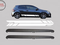 Praguri Laterale VW Golf VI Golf 6 2008-2014 GTI Design cu Stickere Laterale Albe