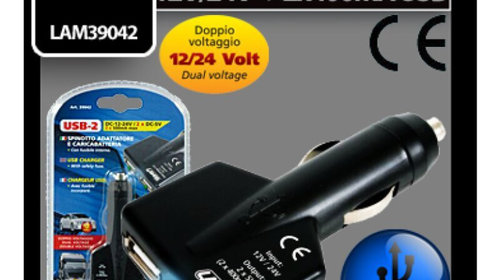 Priza dubla USB la bricheta 12/24V - 1000mA LAM39042