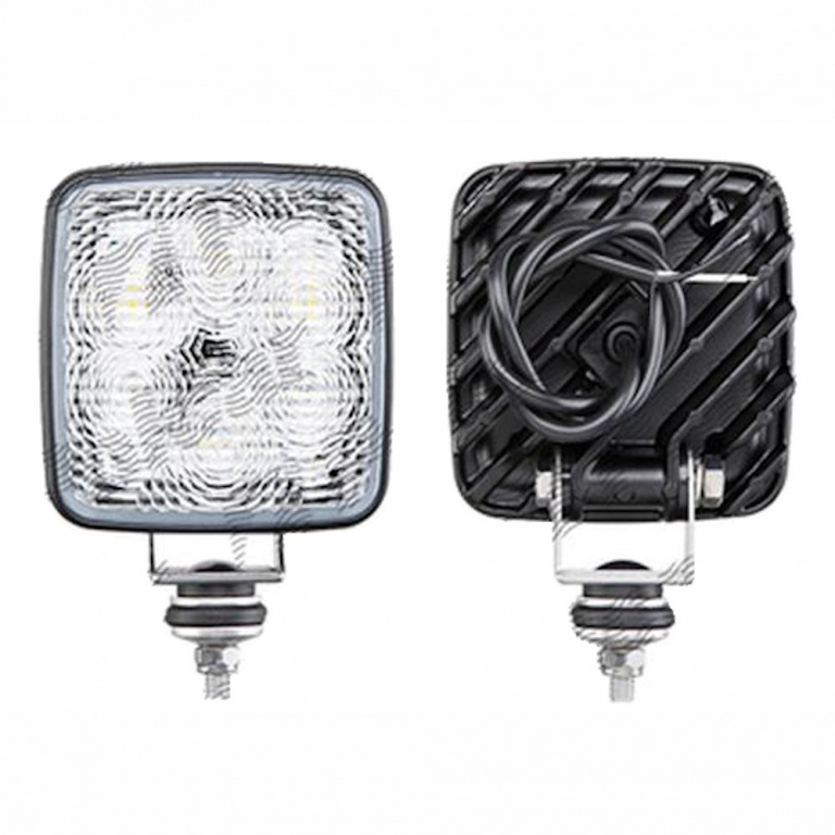 Proiector de lucru 12/24V, 800lm, unghi raza lumina 28 grade, carcasa aluminiu, cu cablu, patrat, cu suport, 6xLED, Latime: 105 mm, Inaltime: 105 mm, 1 buc.
