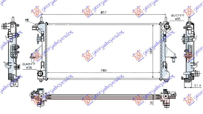 RADIATOR 2.2-2.3-3.0 JTD +/-AC DIESEL MANUAL (780X380X26) (BRAZED), CITROEN, CITROEN E JUMPER 20-23, 196806330