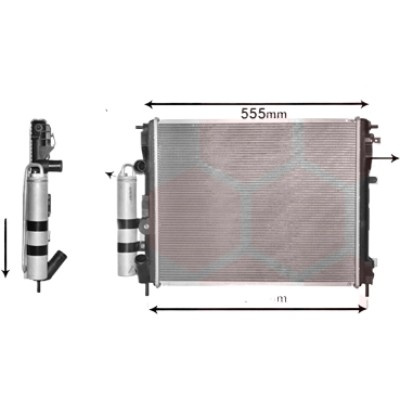 Radiator apa DACIA LOGAN MCV 1 2007->2013 pentru 1.6 Bifuel, perioada 2008 2009 2010 2011 2012 2013 2014 2015 PIESA NOUA pentru vehicule cu aer conditionat, Multi Exchanger, grosime fagure mm 50, cu uscator Diametru admisie mm 11 Diametru admisie mm 