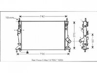 Radiator apa racire motor FORD FOCUS C-MAX 2003->2007 pentru 1.6 TDCi-66 KW