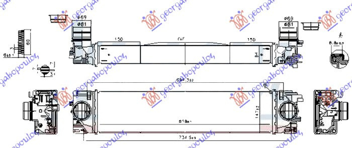 RADIATOR INTERCOOLER 1.5 (T2/T3-T4/T5 HYBRID) 2.0 (T4)BNZ.- 2.0 (D3) DIESEL ((620X150X64), PEUGEOT, PEUGEOT EXPERT 07-16, PARTEA FRONTALA, RADIATOR INTERCOOLER, VOLVO, VOLVO XC40 17-23, 863006200