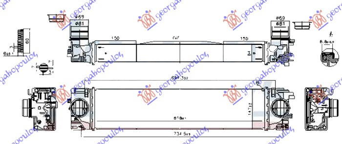 RADIATOR INTERCOOLER 1.5 (T2/T3-T4/T5 HYBRID) 2.0 (T4)BNZ.- 2.0 (D3) DIESEL ((620X150X64), PEUGEOT, PEUGEOT EXPERT 07-16, PARTEA FRONTALA, RADIATOR INTERCOOLER, VOLVO, VOLVO XC40 17-23, 863006200