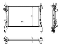 Radiator racire Citroen Nemo, 10.2010-, Fiat Fiorino, 02.2008-, Peugeot Bipper, 10.2010-, Motorizare 1, 3 Hdi 55kw, 1, 3 Multijet 55/70kw Diesel, tip climatizare cu AC, cutie M/A dimensiune 632x341x23mm, Cu lipire fagure mecanica, Aftermarket