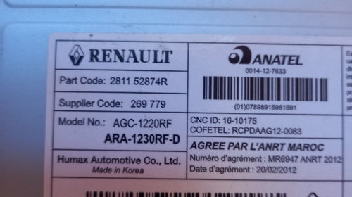 Radio CD MP3 USB Renault Clio 4 cod produs:281152874R