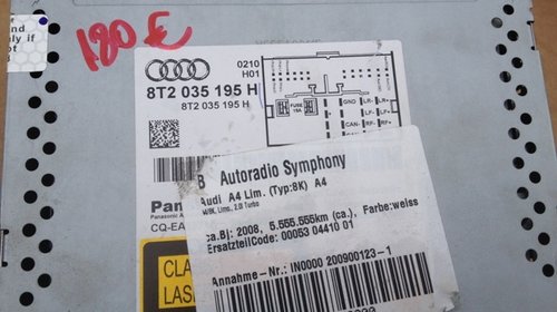 Radio CD Symphony Audi A4 din 2009 cod 8T2035195H