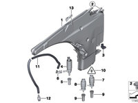 Rezervor spalator parbriz BMW Seria 1 (E81/E87), 09.2004-10.2013, Seria 3 (E91), 11.2004-06.2012, XSeria 1 (E84), 09.2009-08.2015, Masini fara spalator faruri,Gat de umplere cu capac,cu 2 washerpumps,Cu senzor nivel lichid