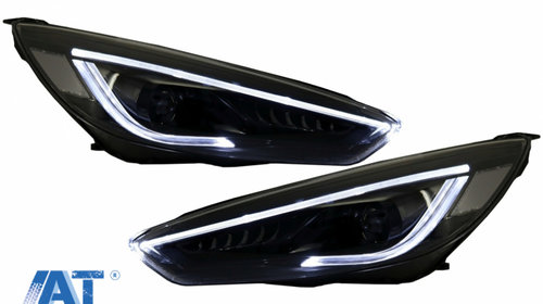 RHD Faruri LED DRL compatibil cu Ford Focus III Mk3 Facelift (2015-2017) Bi-Xenon Design Semnalizare Dinamica