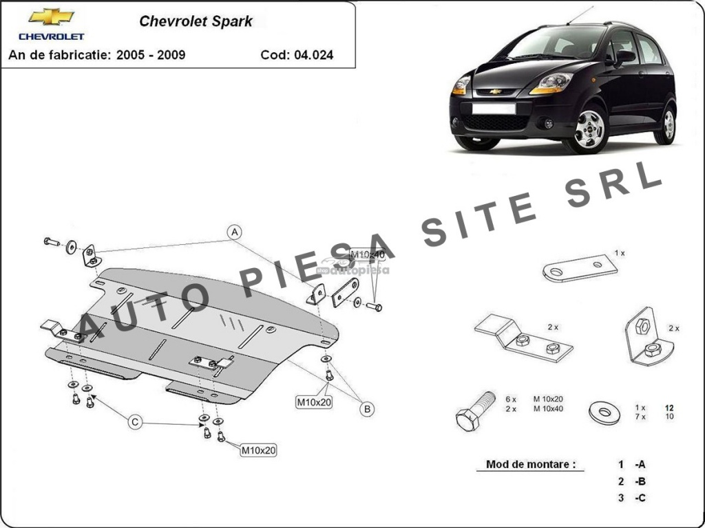 Scut metalic motor Chevrolet Spark fabricat in per
