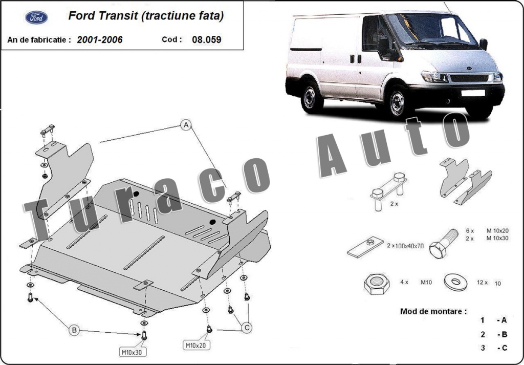 Scut metalic motor Ford Transit (tracțiune faț&a