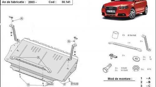 Scut motor metalic Audi A3 2003 - 2008