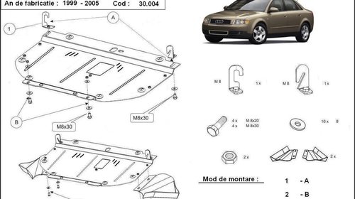 Scut motor metalic frontal Audi A4 2 2001 - 2