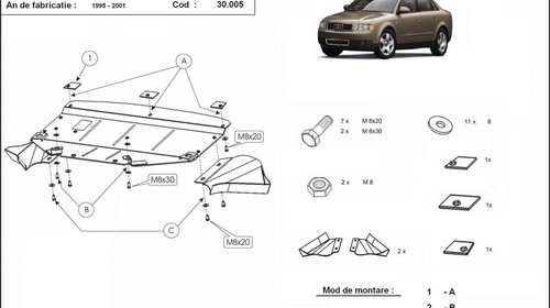 Scut motor metalic frontal Audi A4 3 2005 –