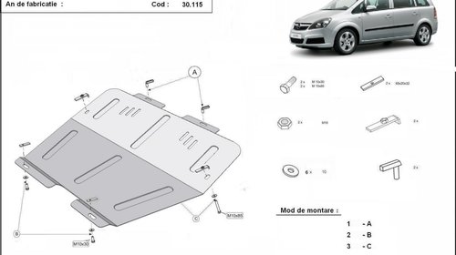 Scut motor metalic Opel Astra G; Astra H; Zafira A, Zafira B