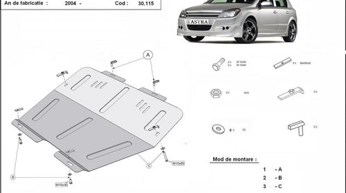 Scut motor metalic Opel Astra G; Astra H; Zafira A, Zafira B