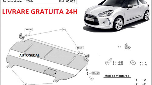 Scut motor metalic otel 2 mm Citroen DS3 2009