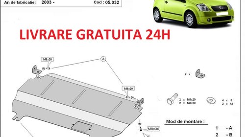 Scut motor metalic otel 2mm Citroen C2 2003- 