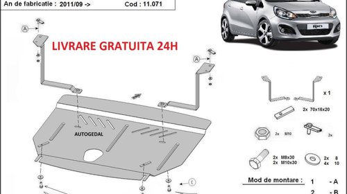 Scut motor metalic otel 2mm Kia Rio 2011-prez