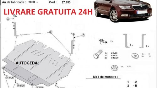 Scut motor metalic otel 2mm Skoda Superb 2008