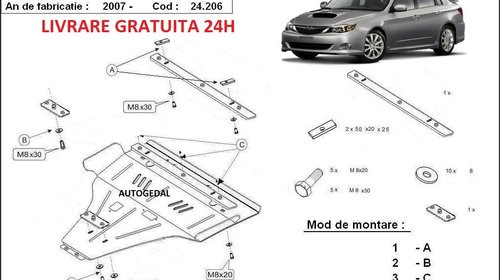 Scut motor metalic otel 2mm Subaru Impreza - 
