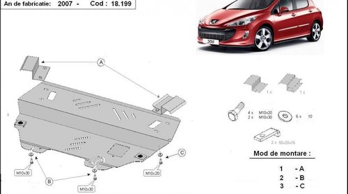 Scut motor metalic Peugeot 308