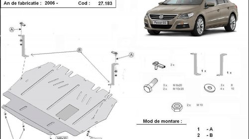 Scut motor metalic VW Passat CC după 2006