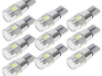 Set 10 Buc Led T10 6 SMD, W5W, Canbus, 12V, Pentru Pozitie, Plafoniere, Portbagaj, Lumina Albastru KRU115