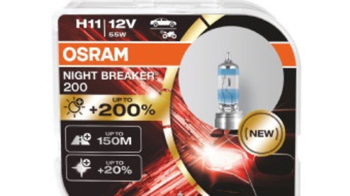 SET 2 BECURI 12V H11 55 W NIGHT BREAKER +200% OSRAM