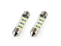 Set 2 becuri auto AMIO , LED, C5W SV8.5-8, 12 SMD 3014, 36mm, 12V, capac sticla, leduri alb sofit Festoon