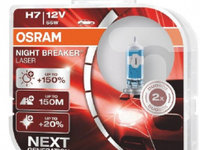 Set 2 becuri auto cu halogen Osram H7 12V 55W PX26d Night Breaker Laser +150