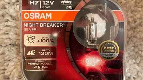 Set 2 becuri auto cu halogen Osram H7 Night Breaker Silver +100%,55W, 12V, PX26D