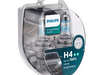 Set 2 becuri auto cu halogen pentru far Philips X-tremeVision Pro150, H4 12V 60/55W P43T, 3600K, 1650/1000lm, 12342XVPS2