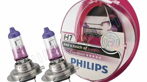 Set 2 becuri auto cu halogen pentru far Philips ColorVision H7, H4 12V 55W PX26D,
