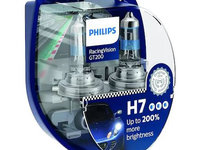 Set 2 becuri auto cu halogen pentru far Philips Racing Vision GT200 H7 12V 55W PX26D, + 200% mai multa lumina, 12972RGTS2