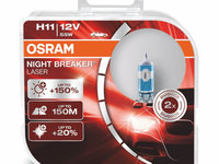Set 2 becuri auto far Osram H11 Night Breaker Laser +150% - Next Generation,114356