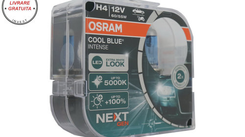 Set 2 Becuri Auto Halogen NEXT GEN Osram Cool Blue Intense H4 64193CBN-HCB 12V- livrare gratuita
